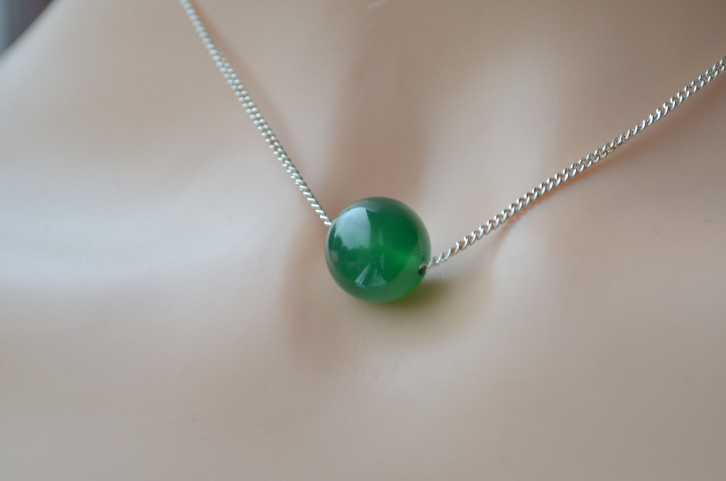 green onyx necklace, solid sterling silver 18” chain