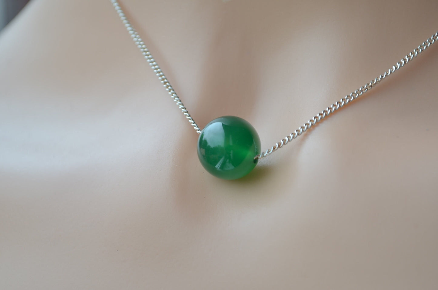 green onyx necklace, solid sterling silver 18” chain