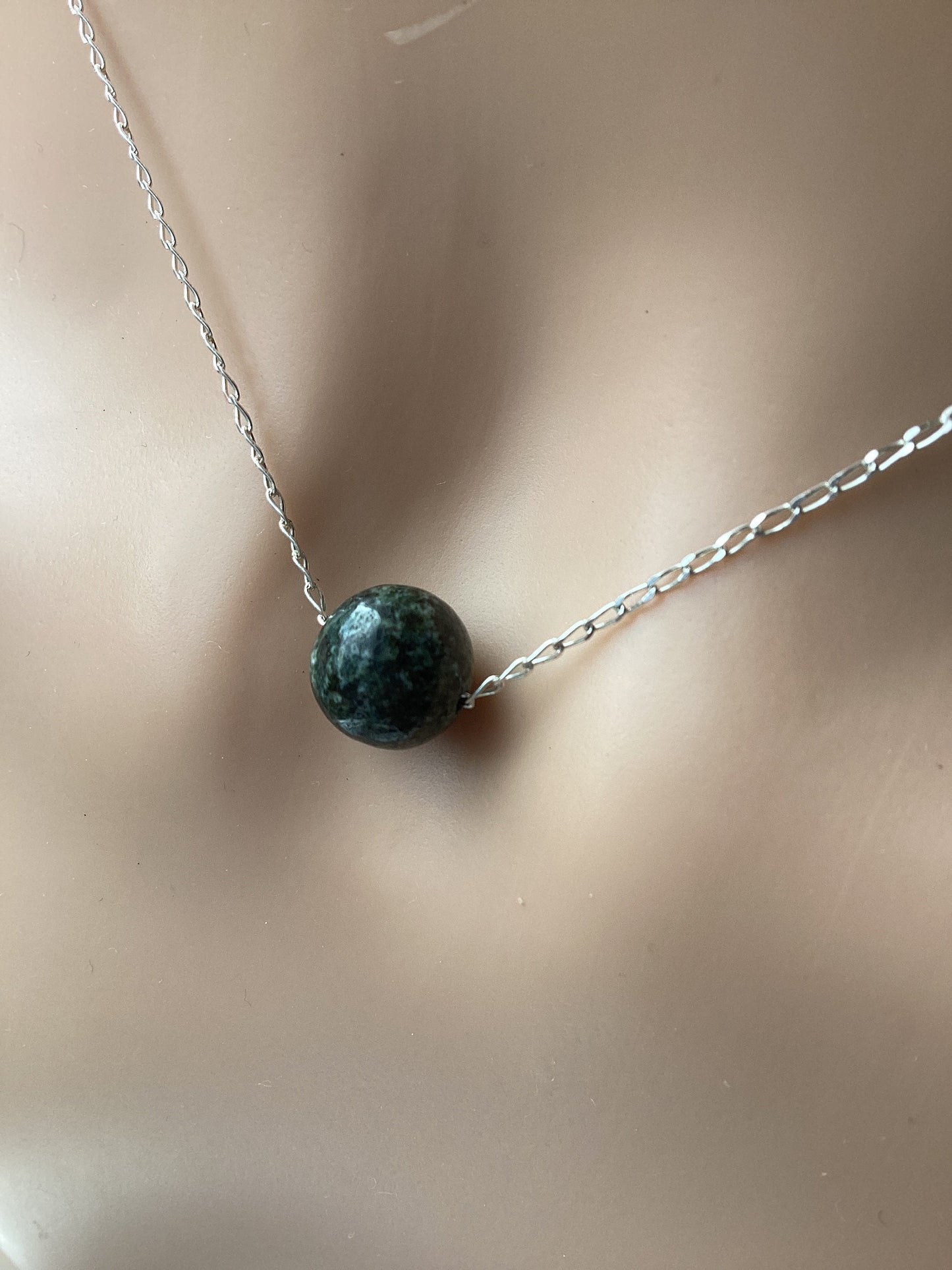 Preseli Bluestone small bead necklace,solid 925 sterling silver 18” chain