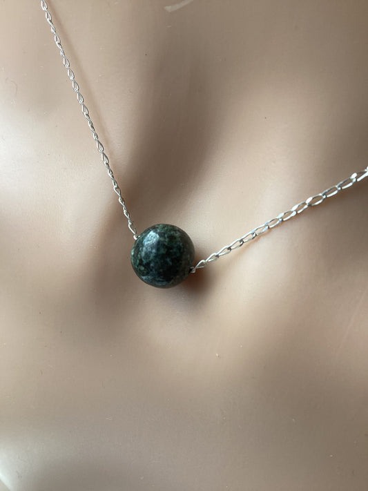 Preseli Bluestone small bead necklace,solid 925 sterling silver 18” chain
