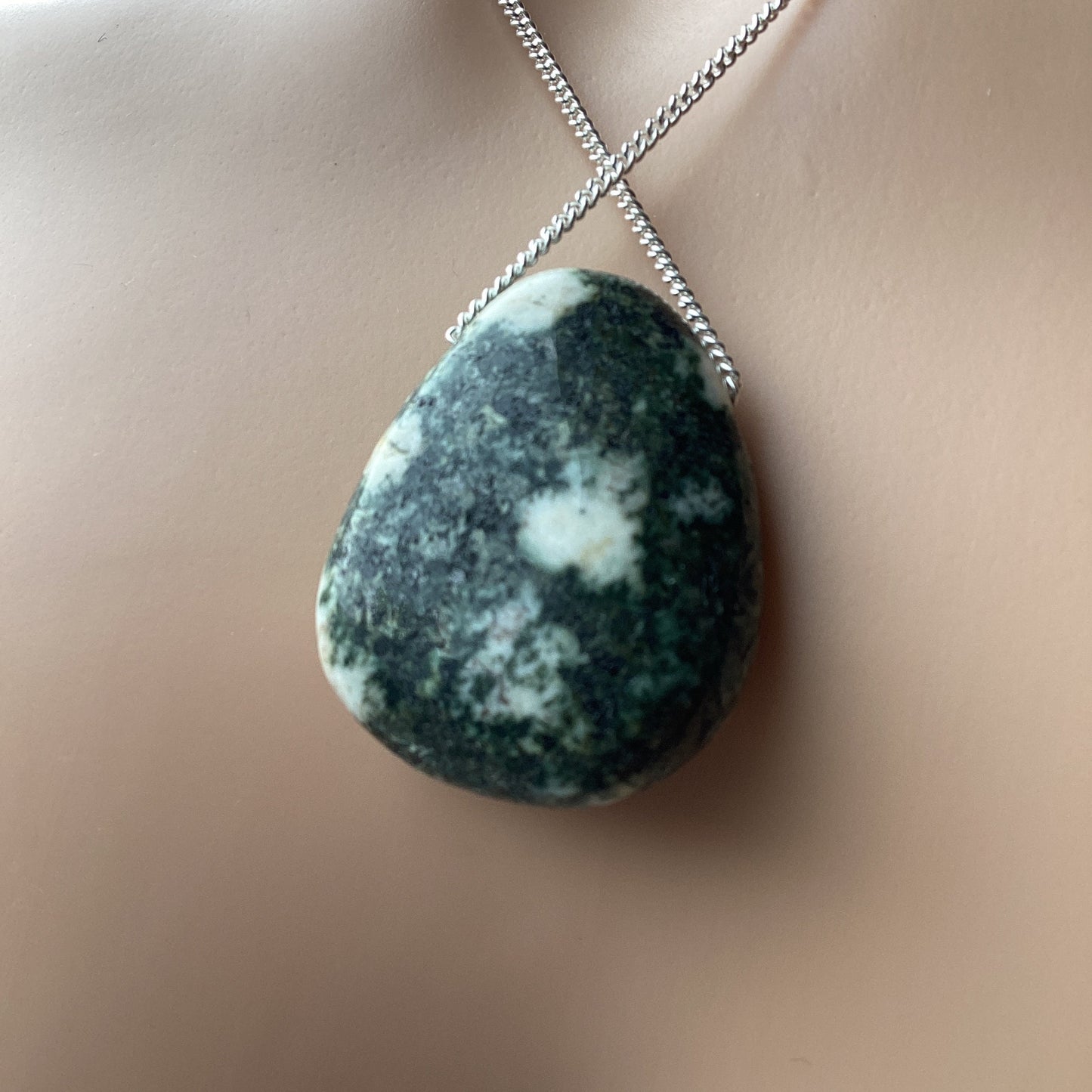 Preseli Bluestone pendant, solid 925 sterling silver necklace, 18” chain