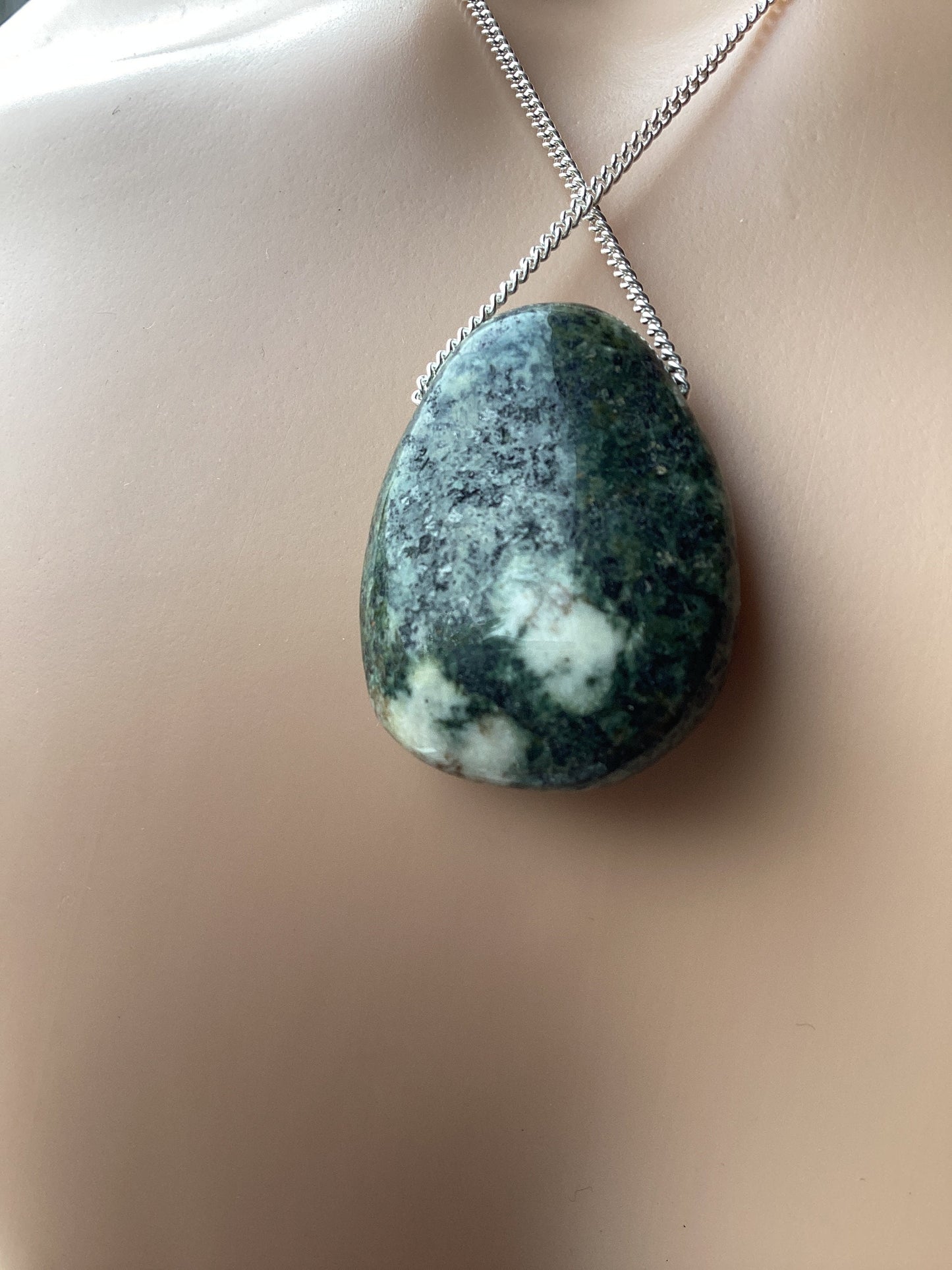 Preseli Bluestone pendant, solid 925 sterling silver necklace, 18” chain