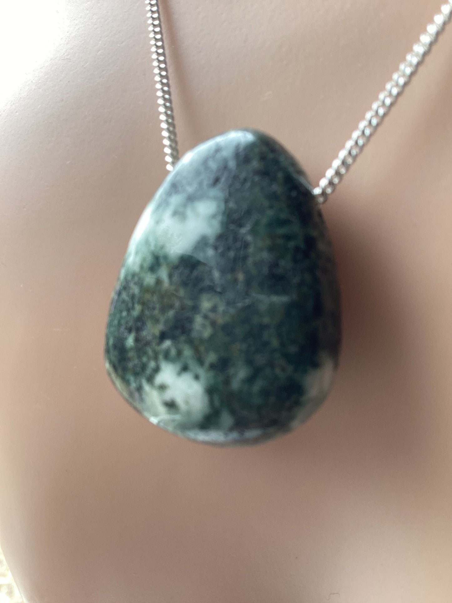 welsh Preseli Bluestone pendant, solid 925 sterling silver necklace, 18” chain