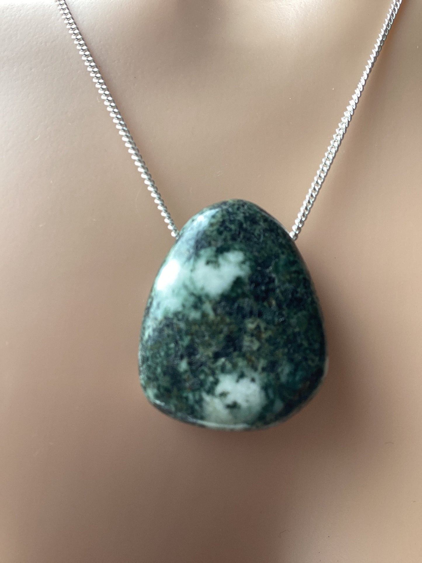 welsh Preseli Bluestone pendant, solid 925 sterling silver necklace, 18” chain