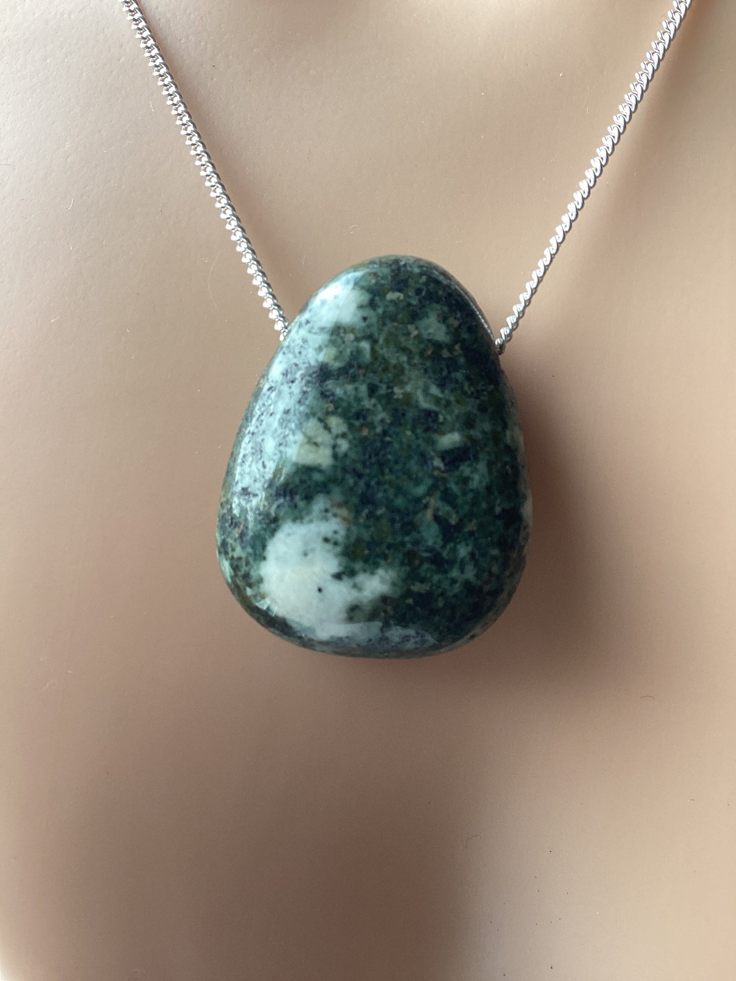 Preseli Bluestone, solid 925 sterling silver necklace, 18” chain