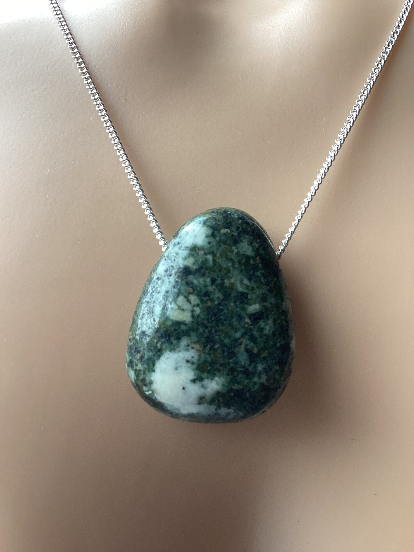 Preseli Bluestone, solid 925 sterling silver necklace, 18” chain