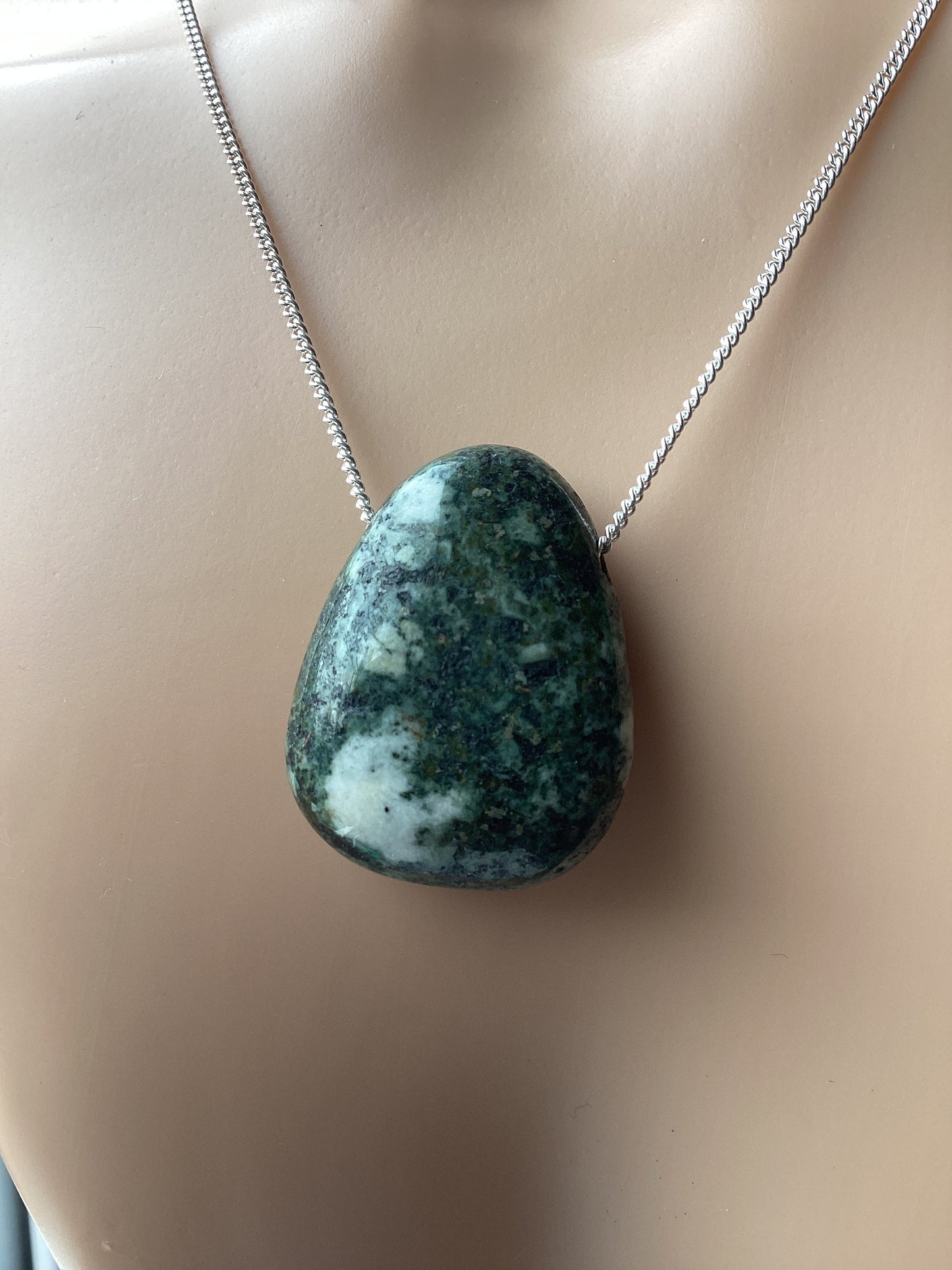 Preseli Bluestone, solid 925 sterling silver necklace, 18” chain