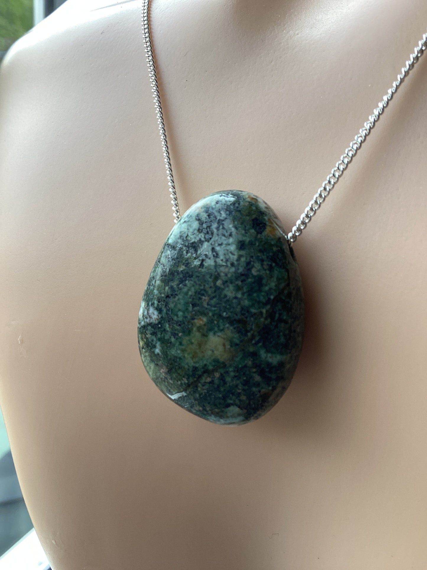 sterling silver Preseli Bluestone necklace, 18” chain