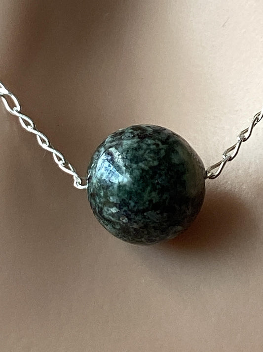 sterling silver chain and Preseli Bluestone bead necklace