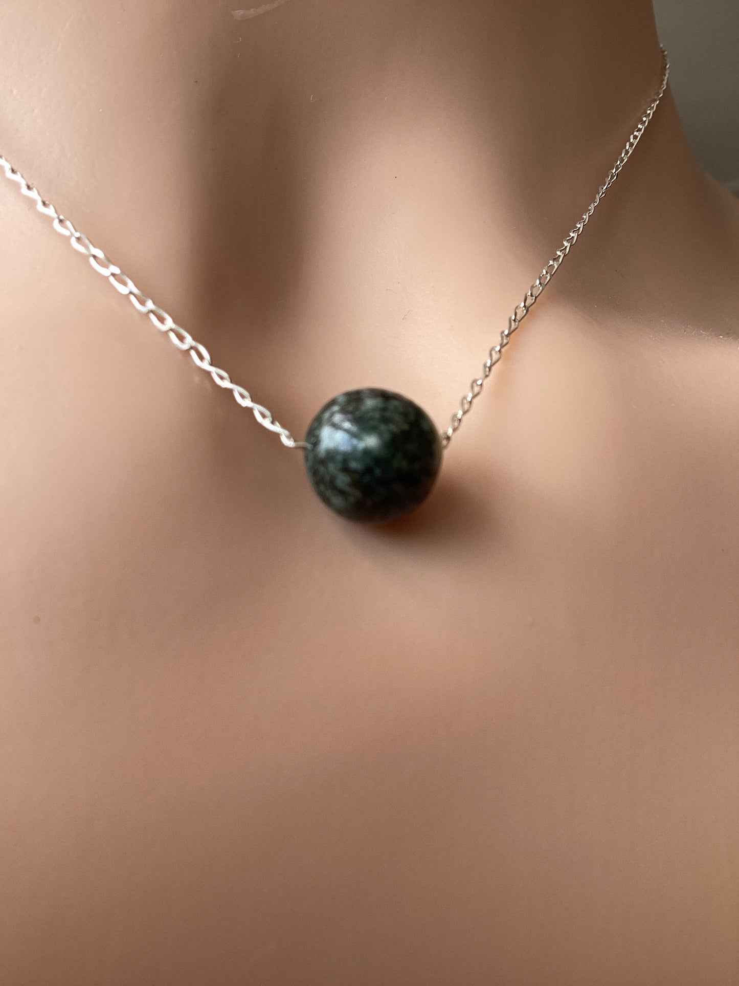sterling silver chain and Preseli Bluestone bead necklace