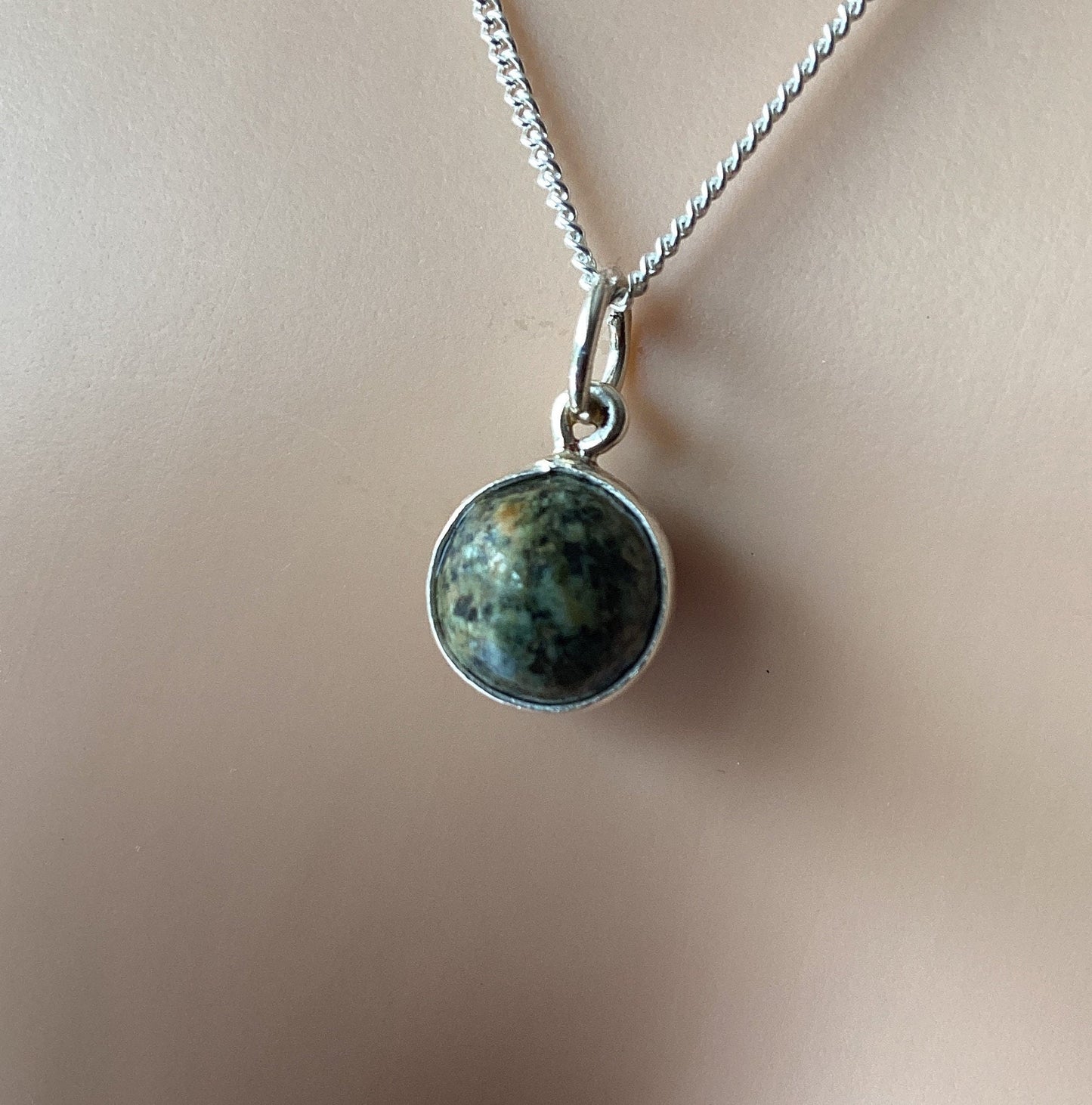 sliver necklace Preseli Bluestone, solid 925 sterling silver, 18” chain
