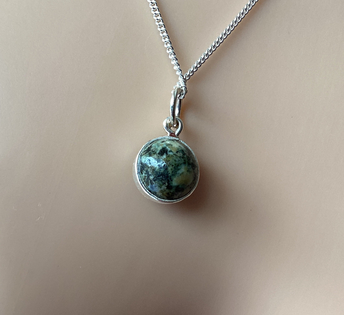 sliver necklace Preseli Bluestone, solid 925 sterling silver, 18” chain