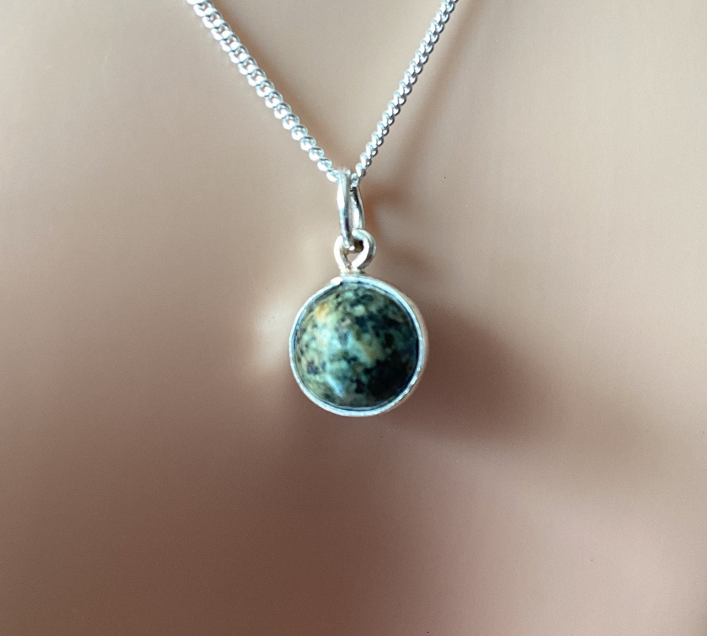 sliver necklace Preseli Bluestone, solid 925 sterling silver, 18” chain