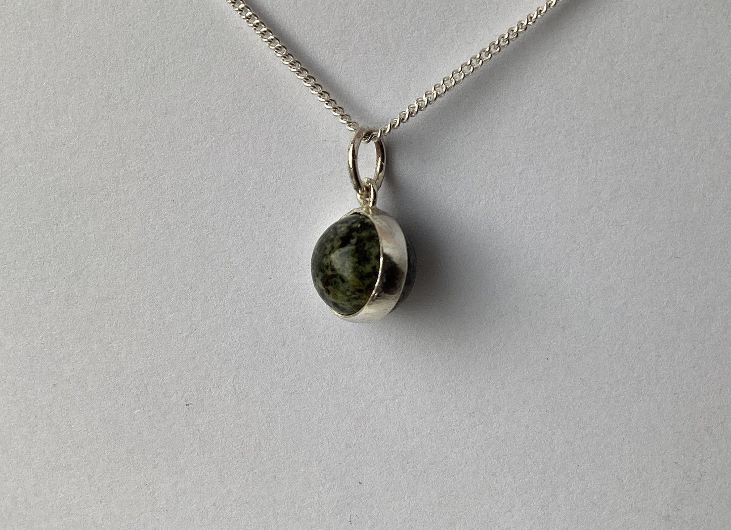 silver Preseli Bluestone small charm pendant, solid 925 sterling silver, 18” chain