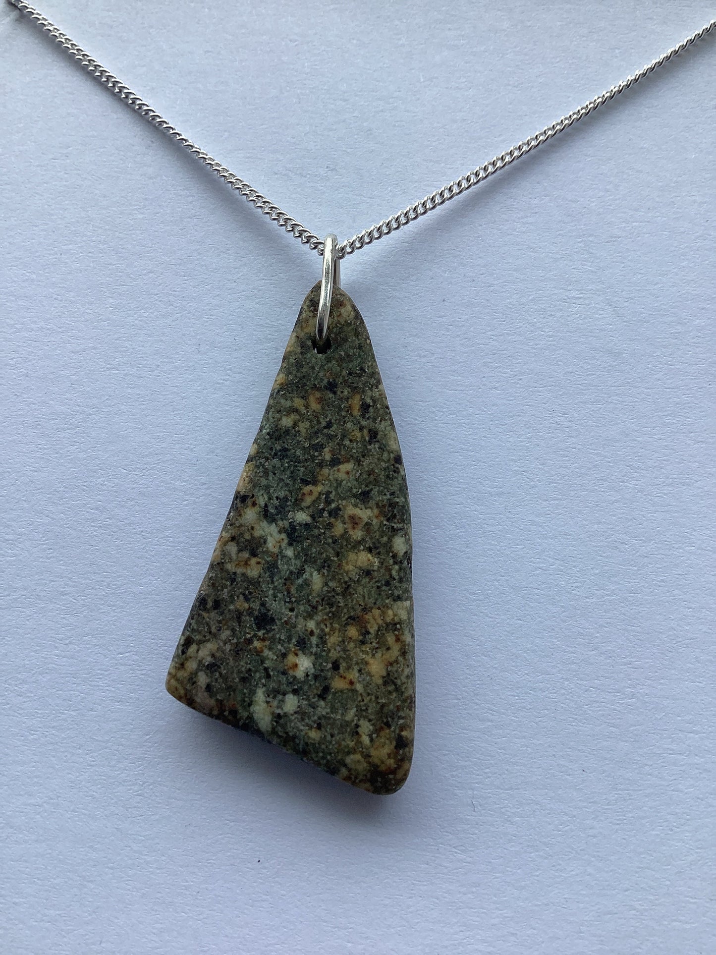 Welsh Preseli Bluestone Necklace, Stonehenge Pendant, Sterling Silver 18” chain