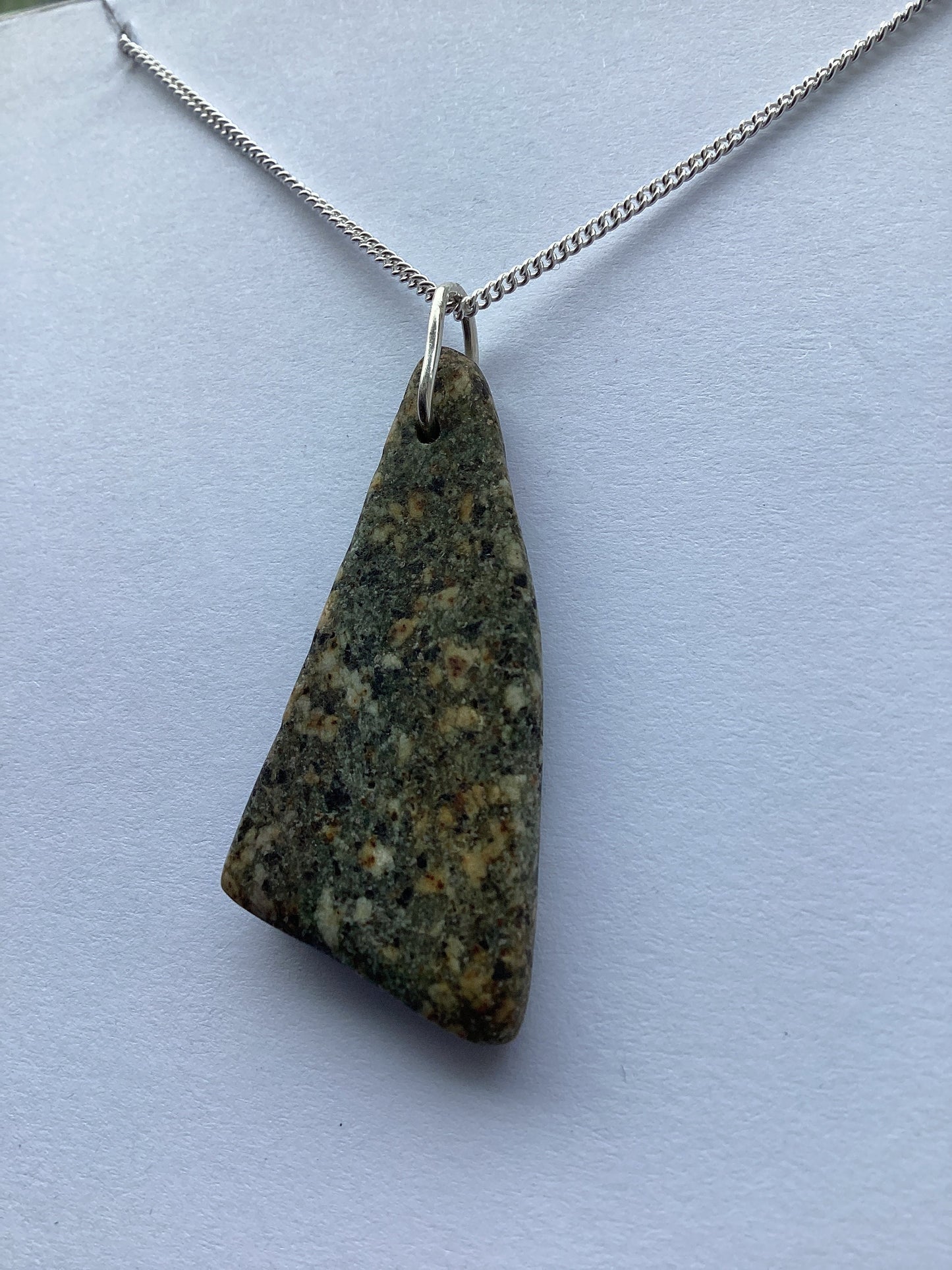 Welsh Preseli Bluestone Necklace, Stonehenge Pendant, Sterling Silver 18” chain