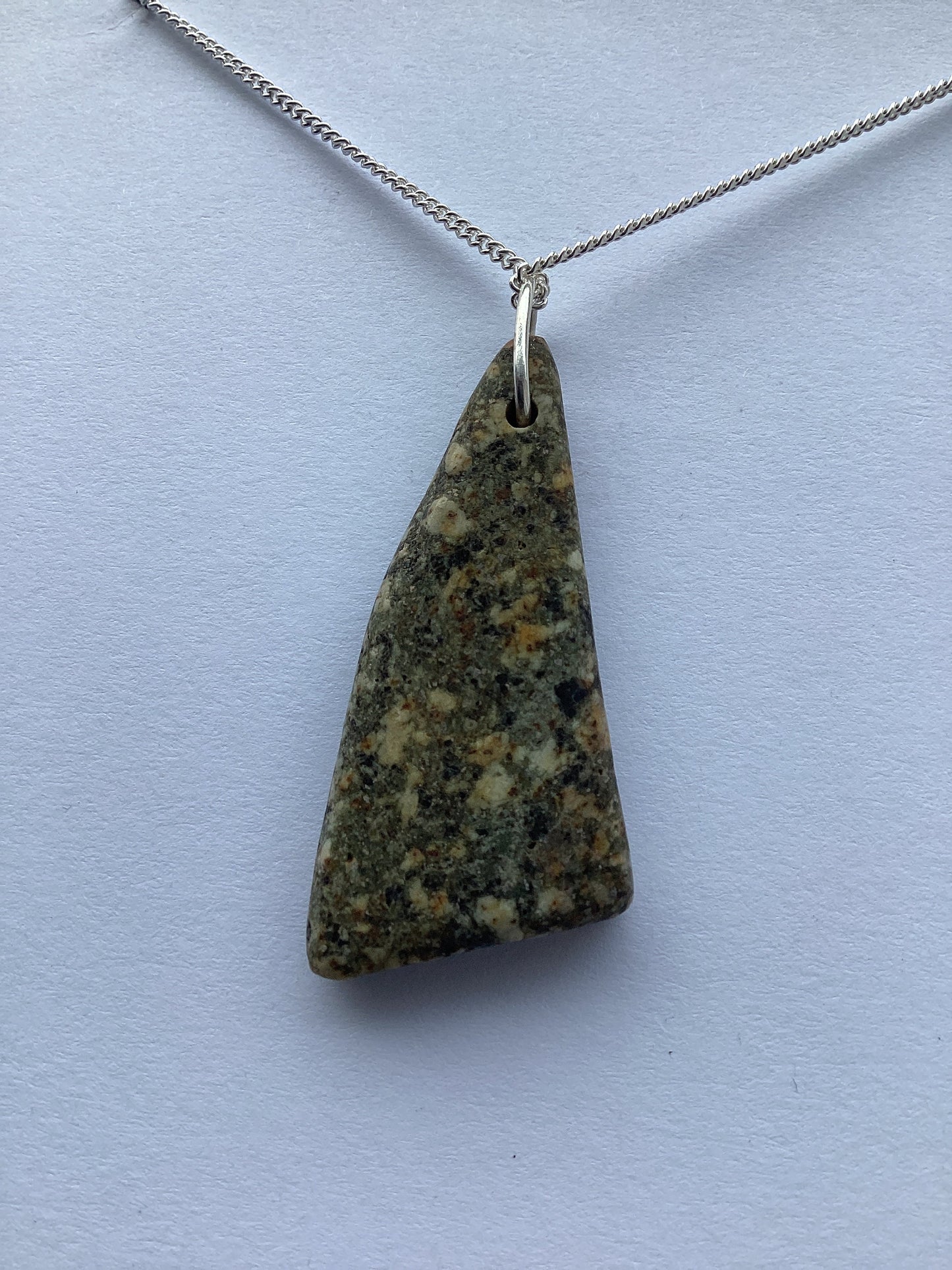 Welsh Preseli Bluestone Necklace, Stonehenge Pendant, Sterling Silver 18” chain