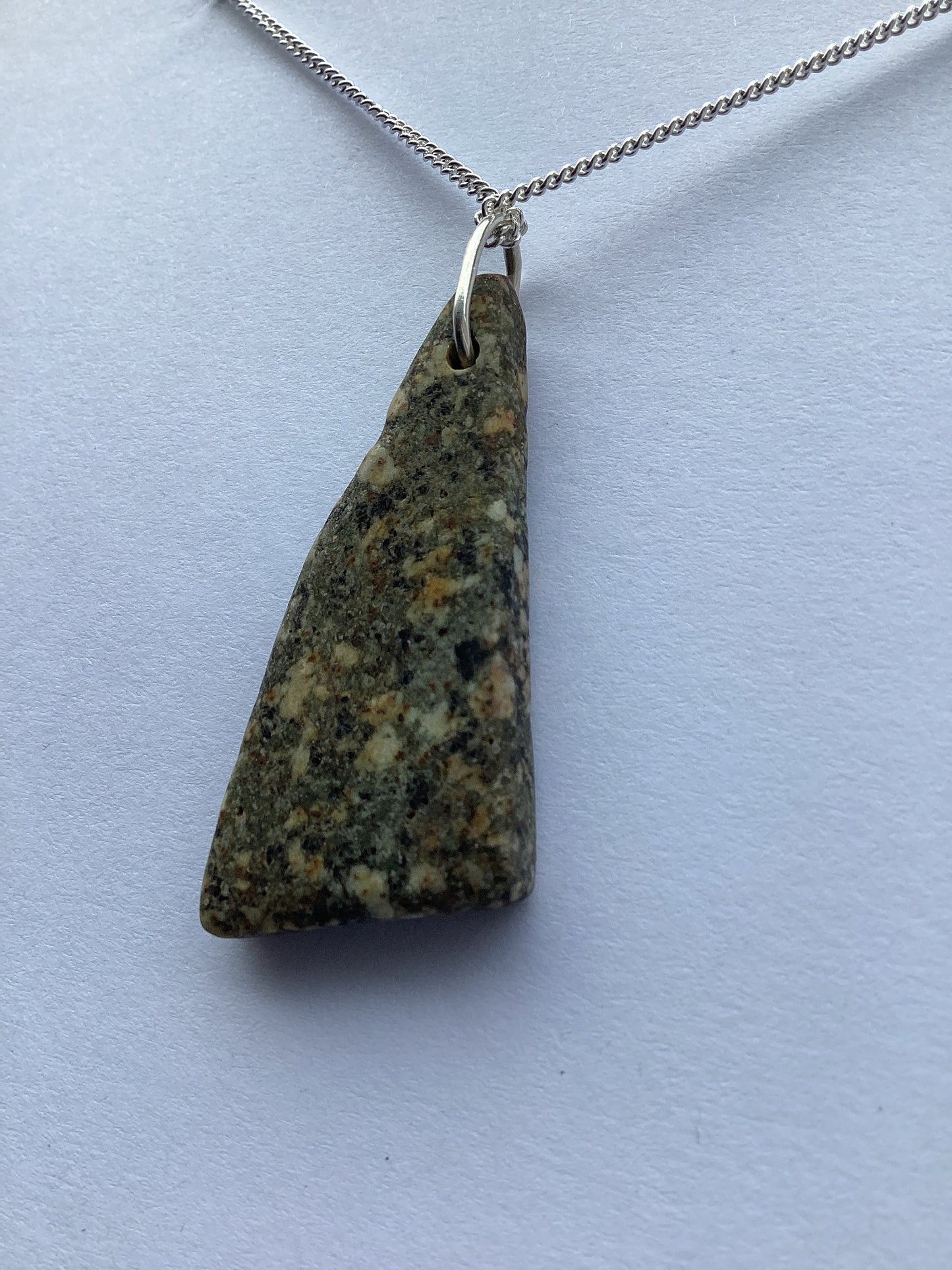 Welsh Preseli Bluestone Necklace, Stonehenge Pendant, Sterling Silver 18” chain