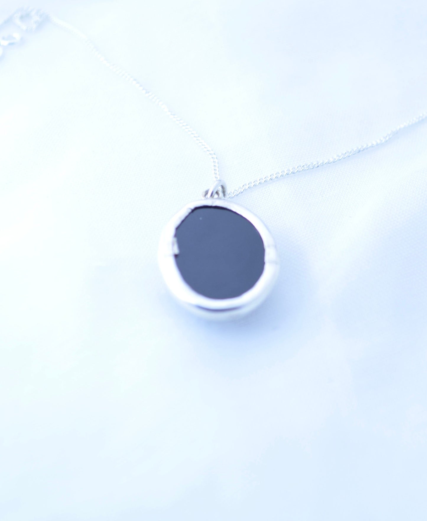 black onyx pendant, silver necklace, oval shape natural gemstone, 18” chain