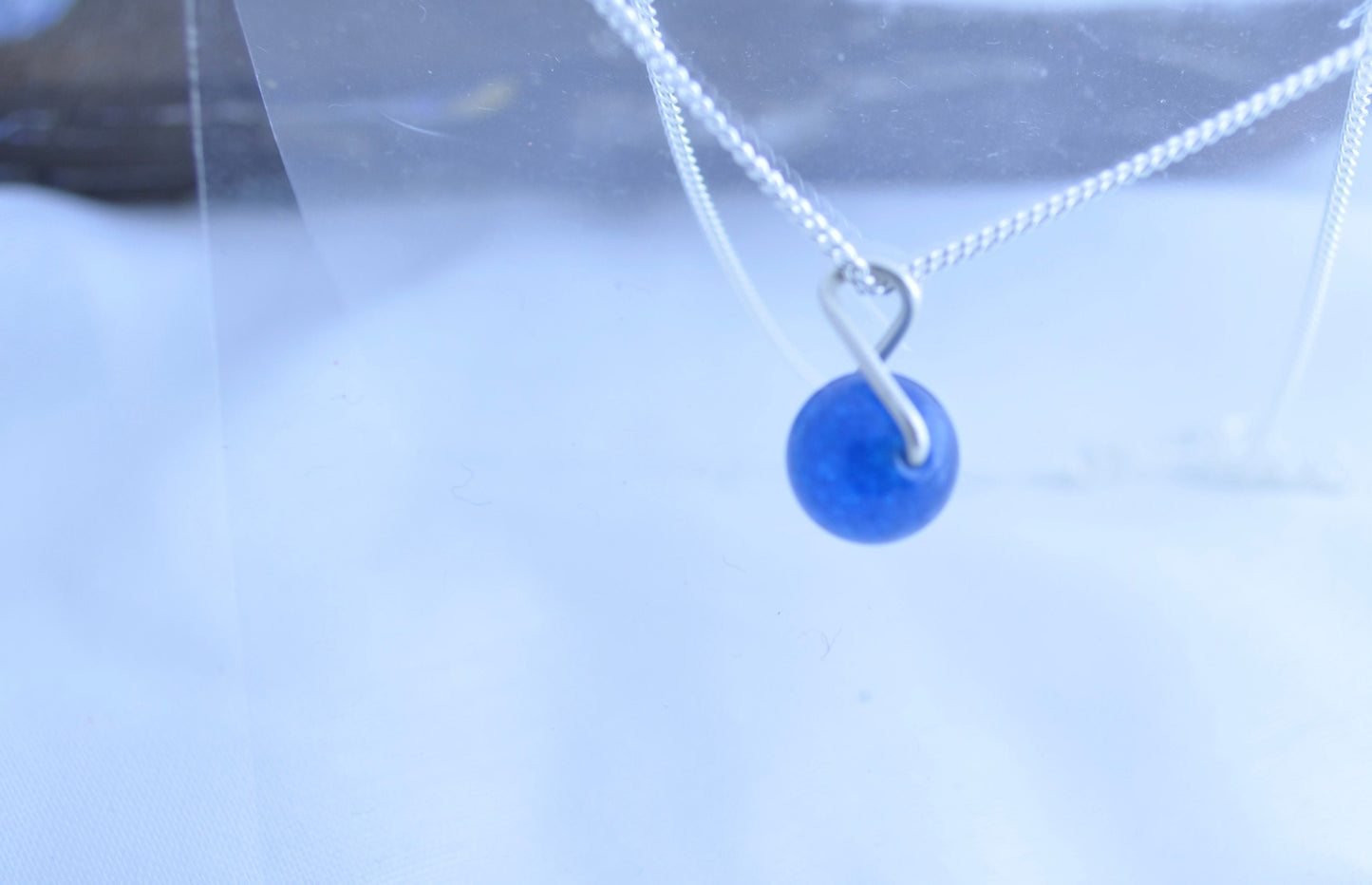 Silver necklace, blue round Apatite gemstone pendant, natural materials, 18” chain