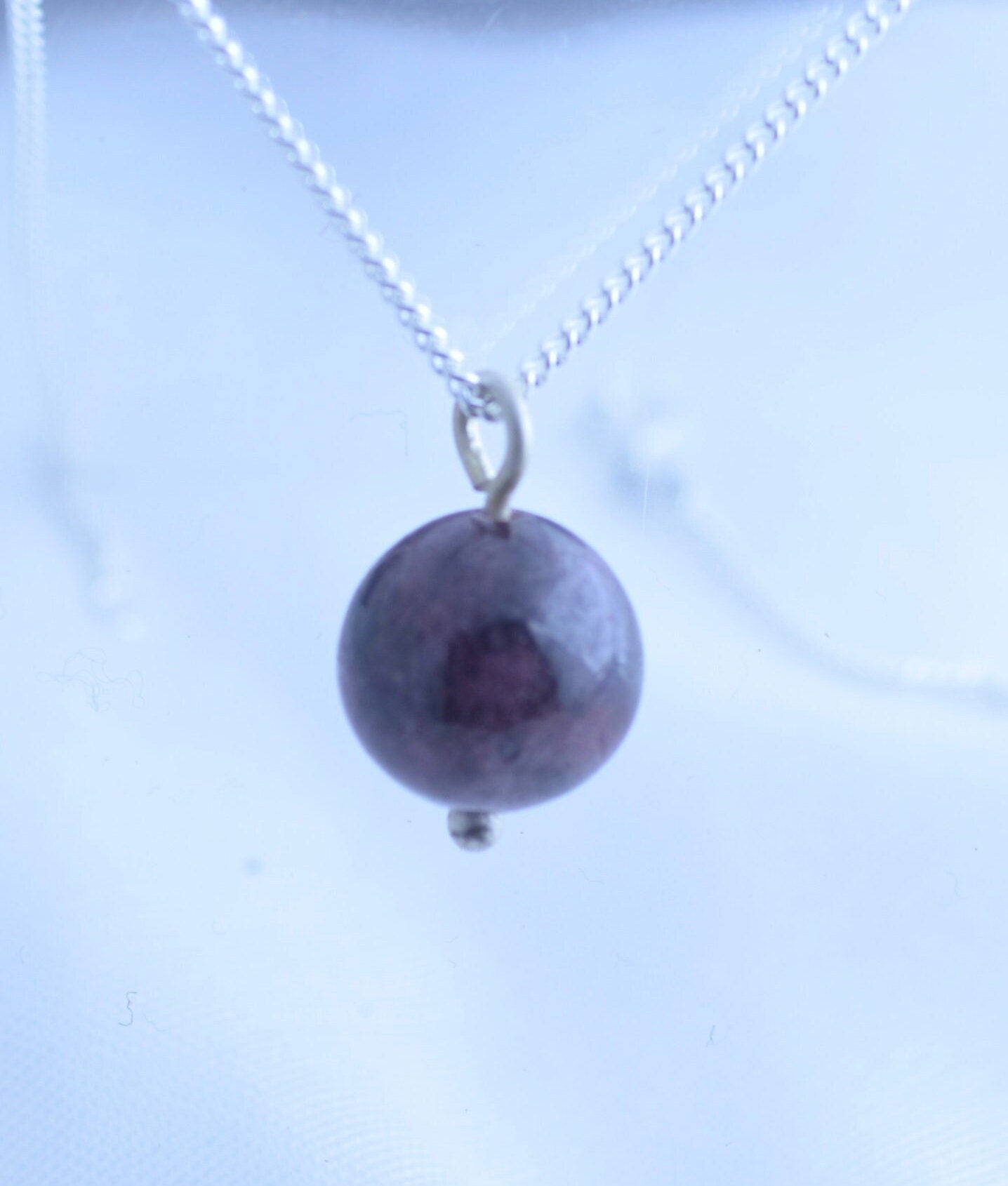 Silver garnet necklace, round shape red pendant, 18” chain, natural gemstone