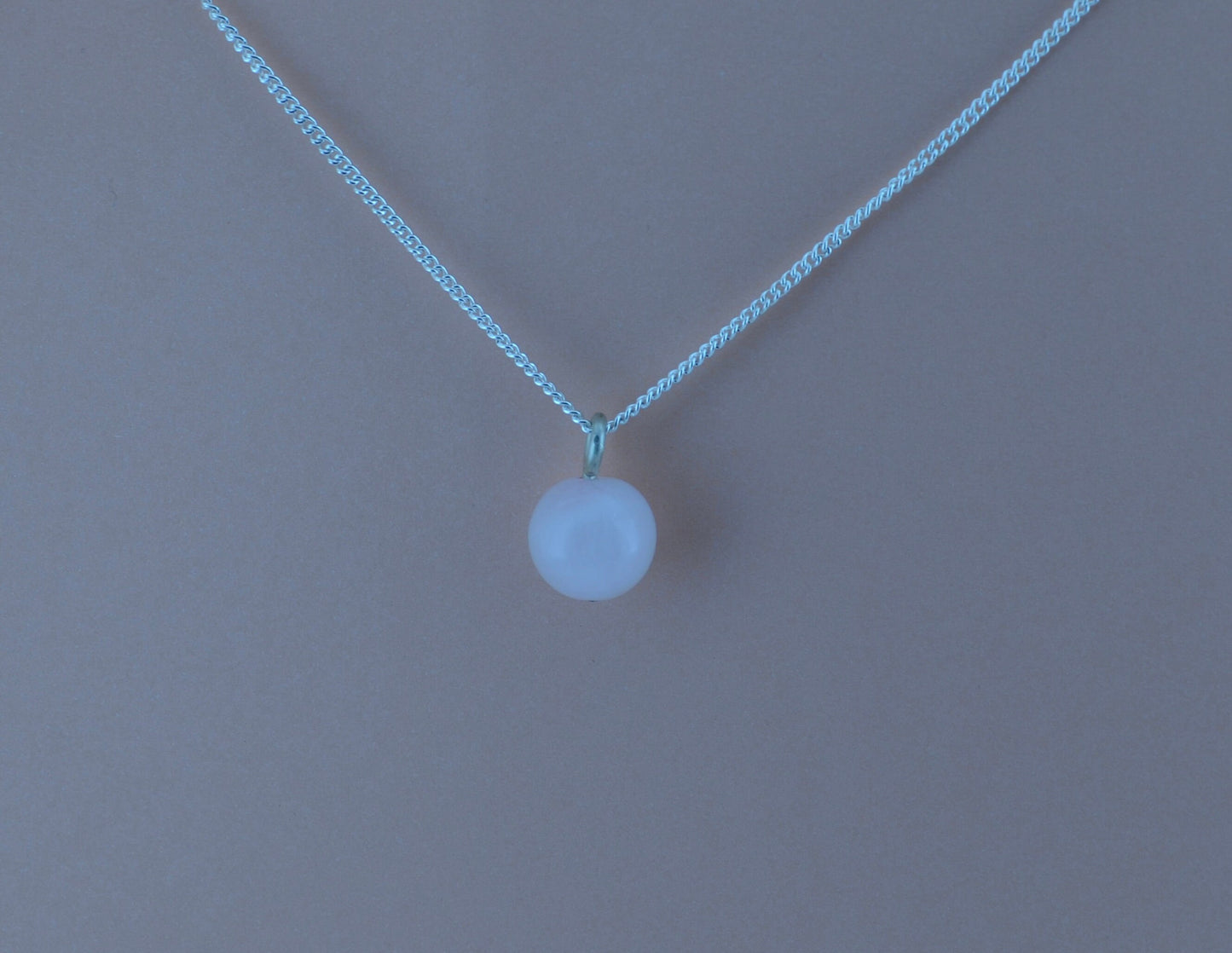 silver rose quartz necklace, round pink pendant, natural stone, 18” chain