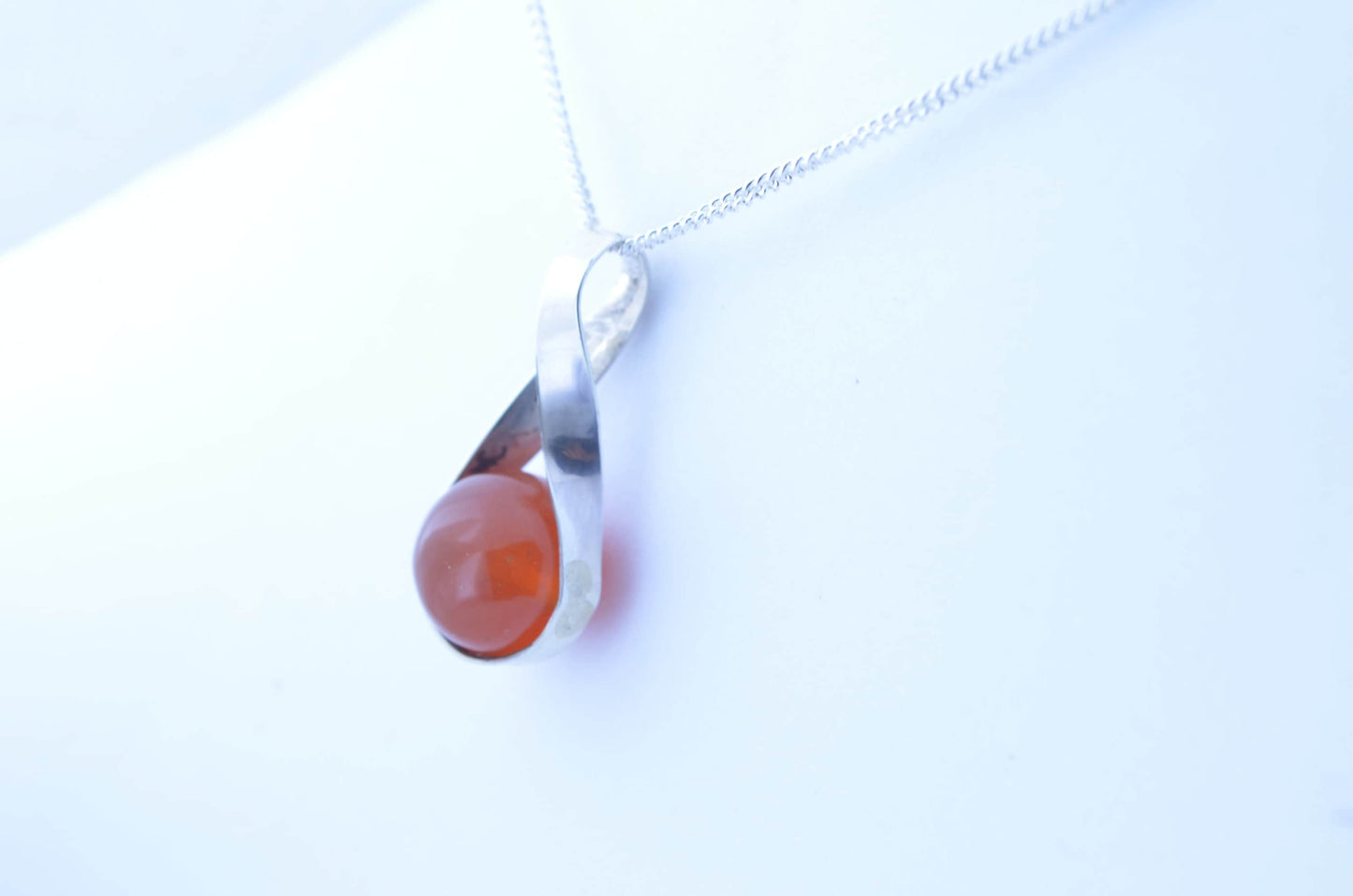 carnelian silver necklace, round natural red gemstone pendant, 18” chain