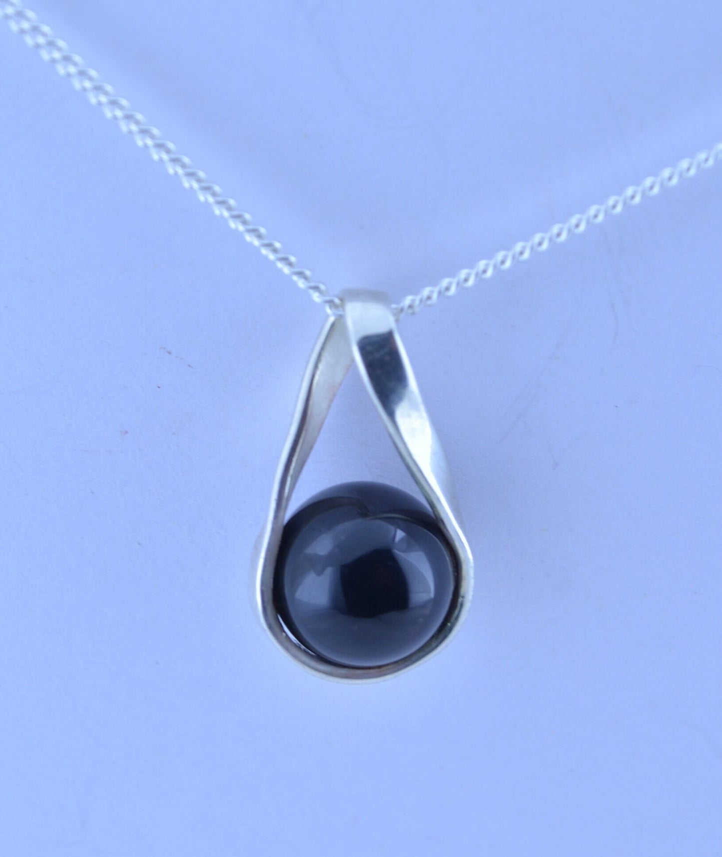 black onyx pendant bell shape natural gemstone, solid sterling silver chain necklace