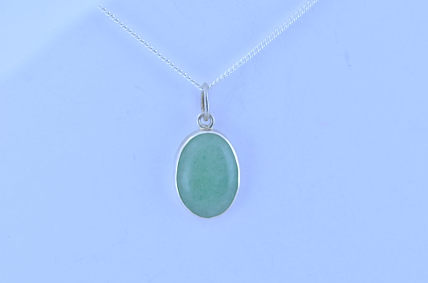 green aventurine pendant and solid sterling silver necklace, natural oval shape gemstone, 18” chain