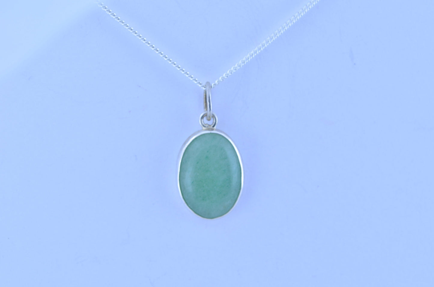 green aventurine pendant and solid sterling silver necklace, natural oval shape gemstone, 18” chain