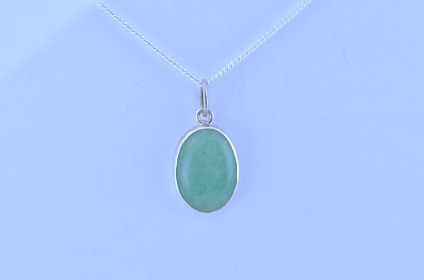 green aventurine pendant and solid sterling silver necklace, natural oval shape gemstone, 18” chain