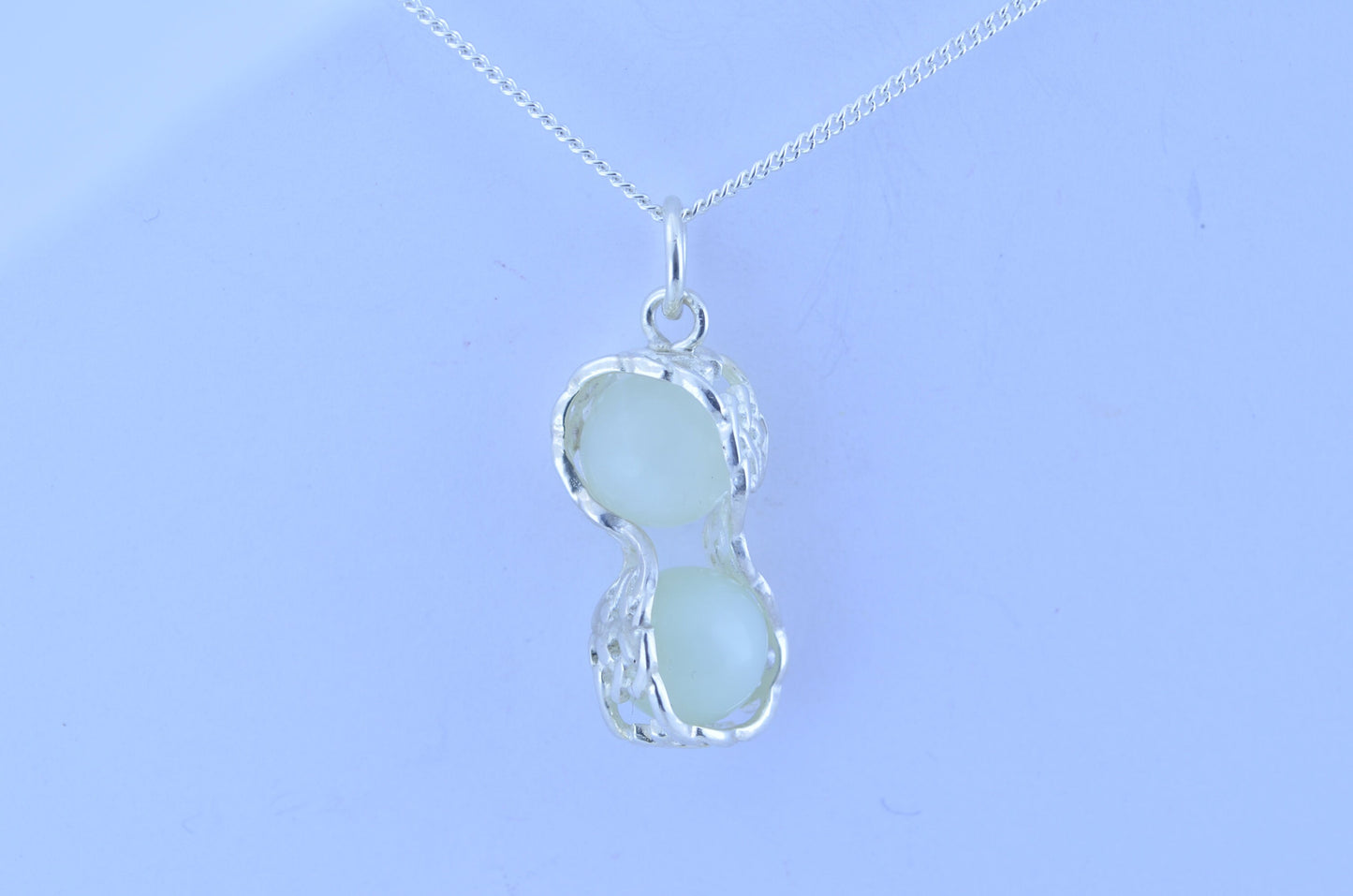 silver jade long pendant, round shape green beads necklace, natural gemstones, 18” chain