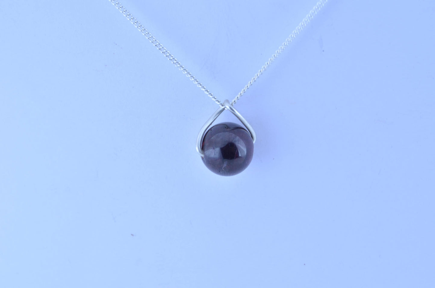 silver garnet necklace, twisted shape pendant, 18” chain, bell red natural gemstone