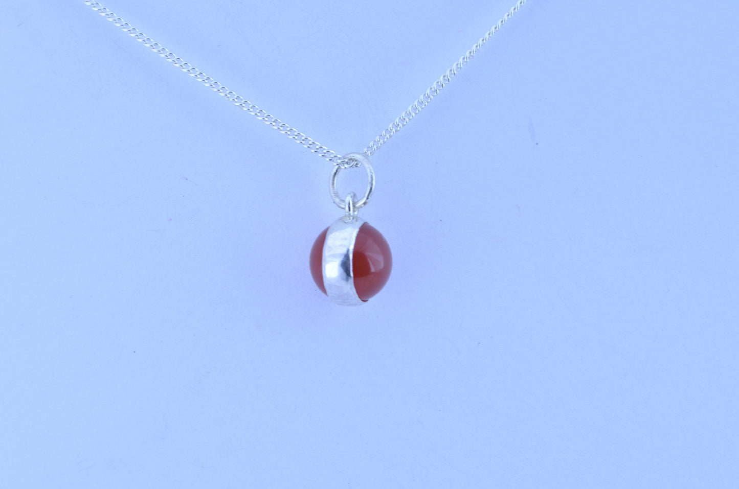 carnelian silver necklace, bell shape natural red gemstone pendant, 18” chain