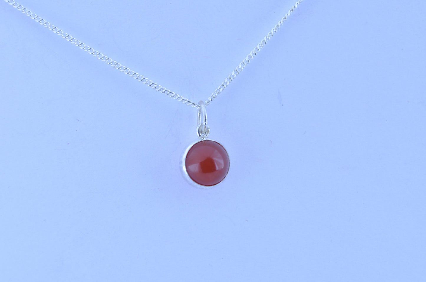 carnelian silver necklace, bell shape natural red gemstone pendant, 18” chain