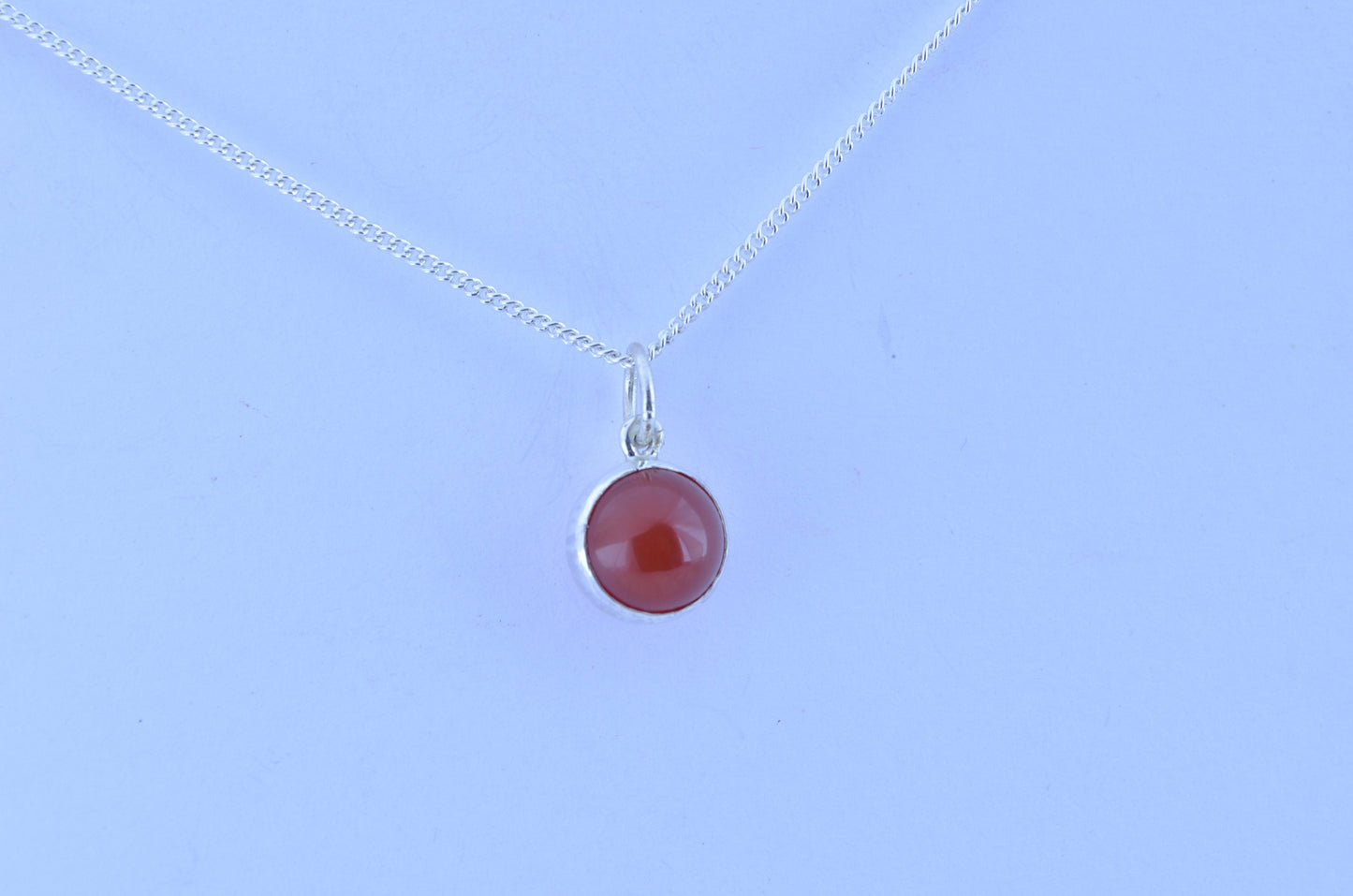 carnelian silver necklace, bell shape natural red gemstone pendant, 18” chain