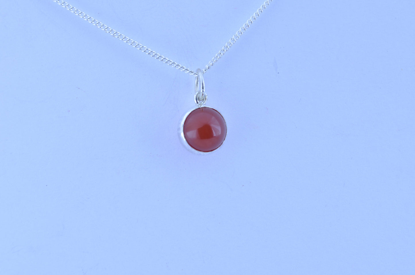 carnelian silver necklace, bell shape natural red gemstone pendant, 18” chain