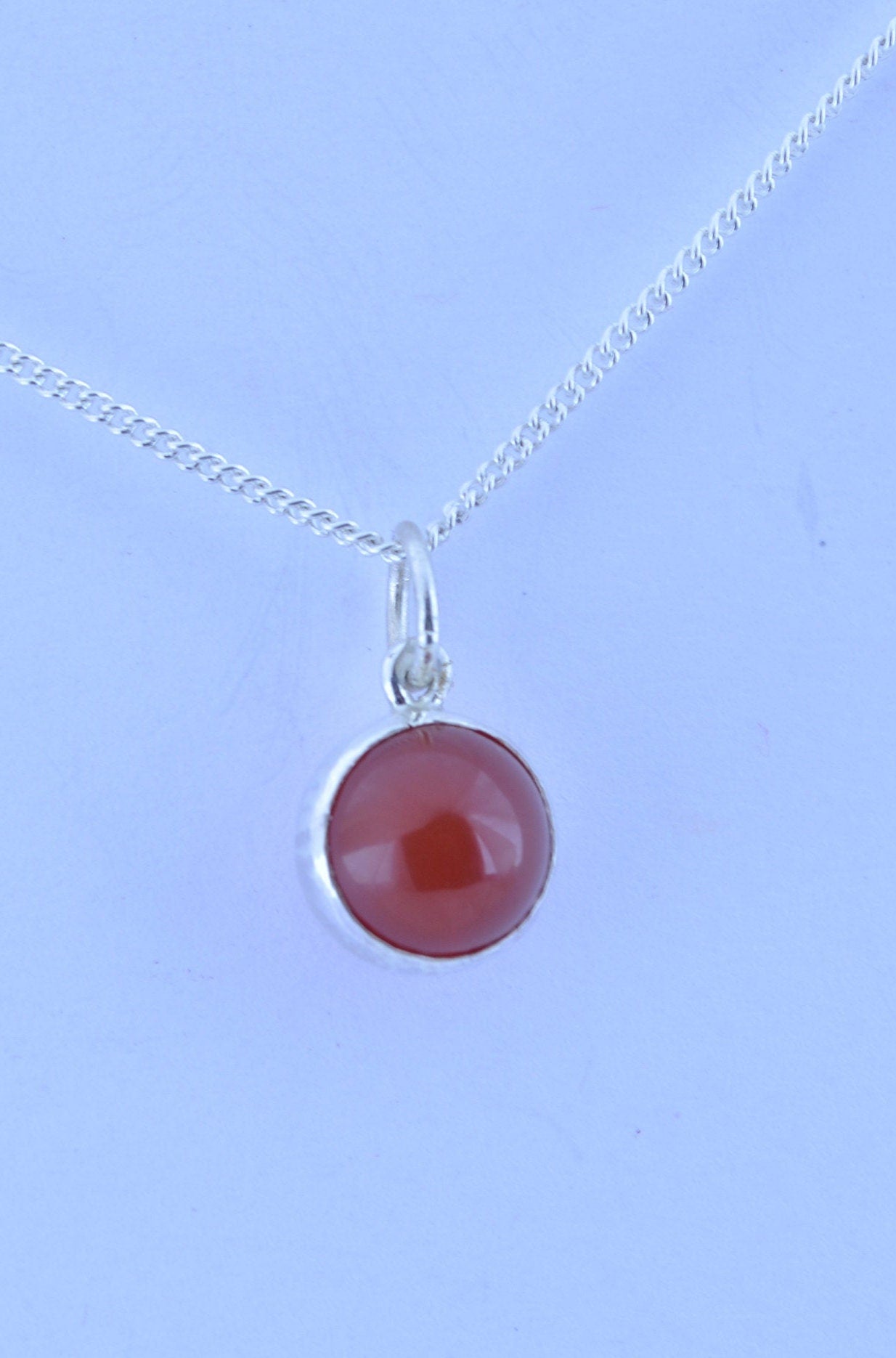carnelian silver necklace, bell shape natural red gemstone pendant, 18” chain