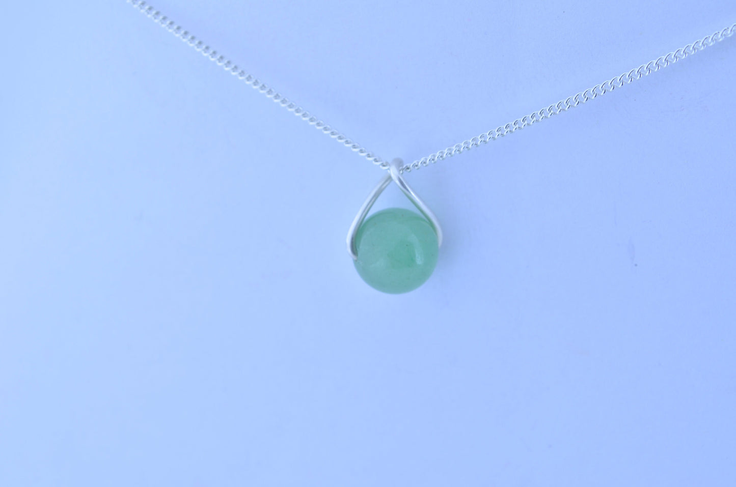 green aventurine pendant, silver necklace, natural round shape gemstone, 18” chain