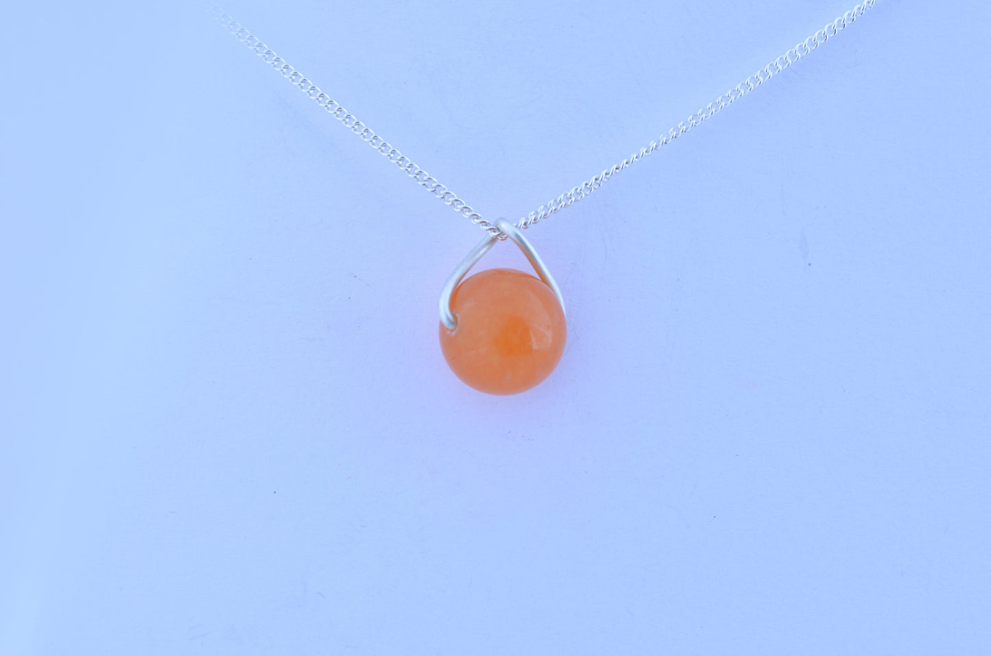 silver red aventurine pendant, natural round shape gemstone, 18” chain necklace