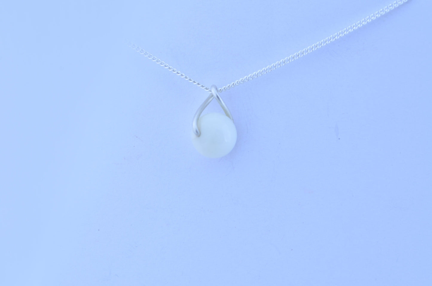 white moonstone silver necklace, round shape natural stone pendant, 18” chain