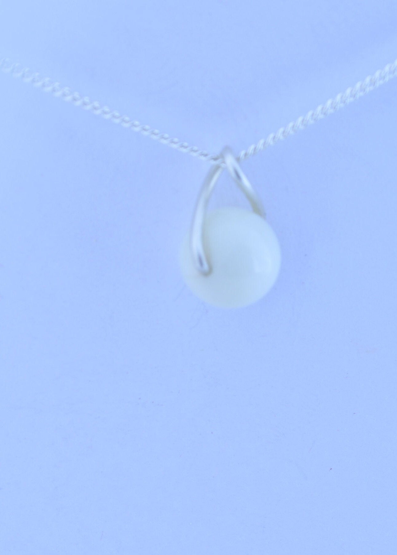 white moonstone silver necklace, round shape natural stone pendant, 18” chain