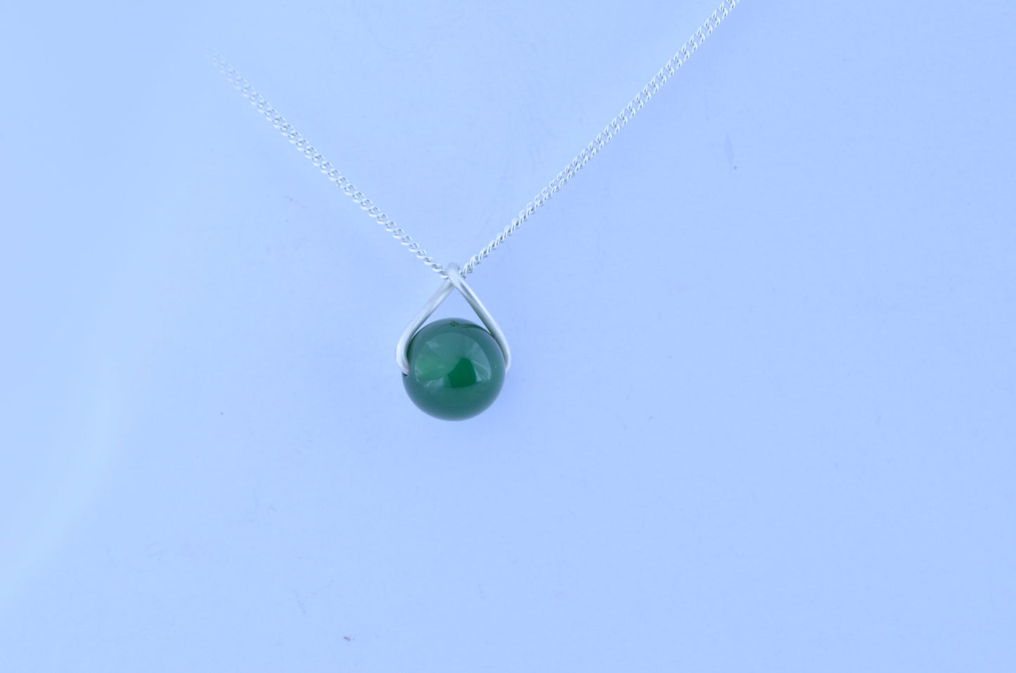 green onyx pendant, silver necklace, round shape natural gemstone, 18” chain