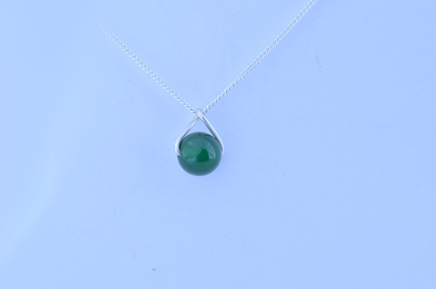 green onyx pendant, silver necklace, round shape natural gemstone, 18” chain