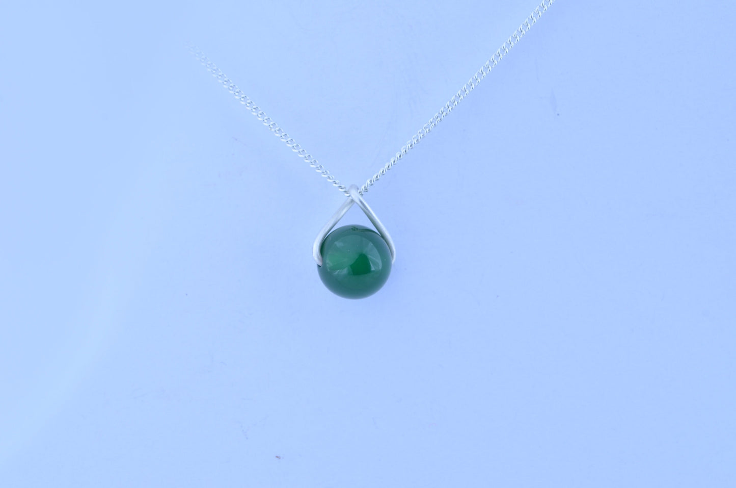 green onyx pendant, silver necklace, round shape natural gemstone, 18” chain