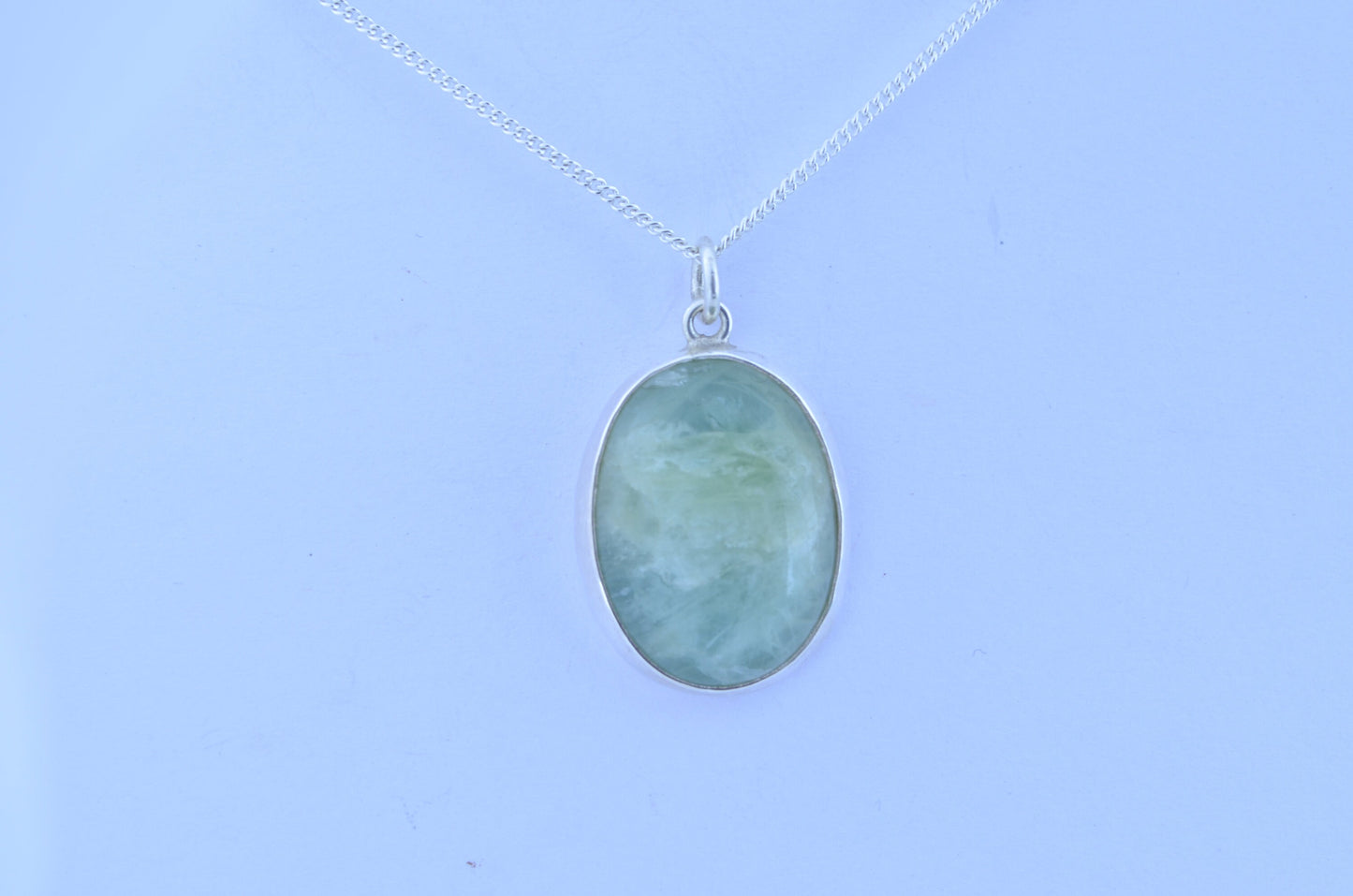 Silver aquamarine necklace, round stone pendant, natural oval shape gemstone, 18” chain