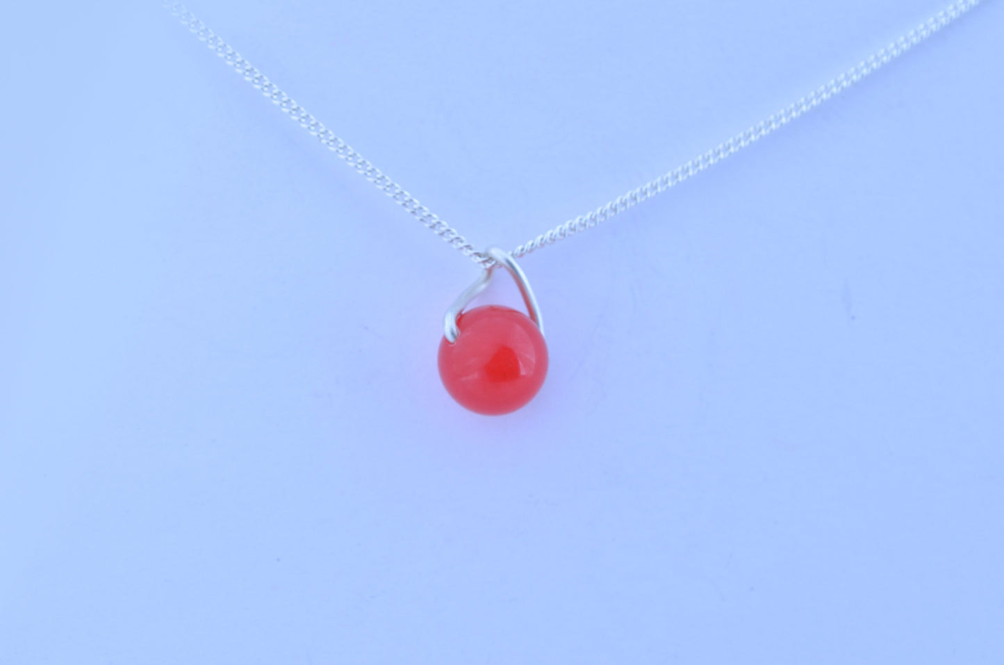 silver red jade necklace, round shape pendant, 18” chain