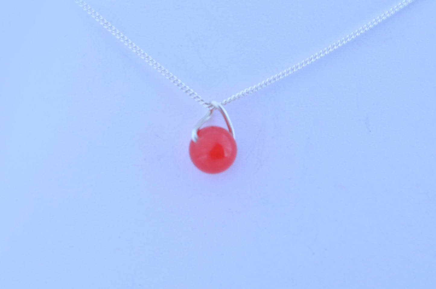 silver red jade necklace, round shape pendant, 18” chain