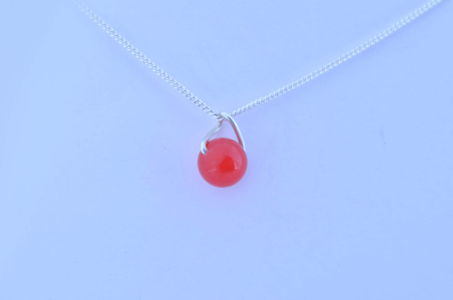 silver red jade necklace, round shape pendant, 18” chain