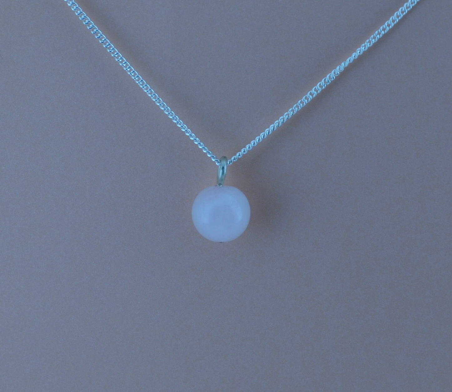 silver rose quartz necklace, round pink pendant, natural stone, 18” chain